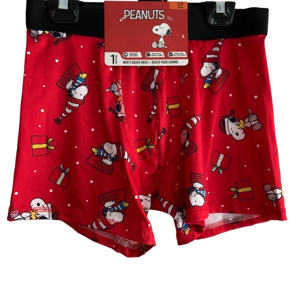 ❤️‍🔥Peanuts Snoopy Men Boxers Small Red Christmas 💯 Polyester NWT BRAND NEW❤️‍🔥